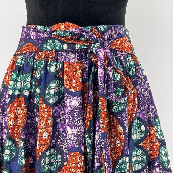Vtg Skirt Womens One Size Bohemian Cotton Colorful Abstract Pattern Bow Art Wear - Picture 5 of 6